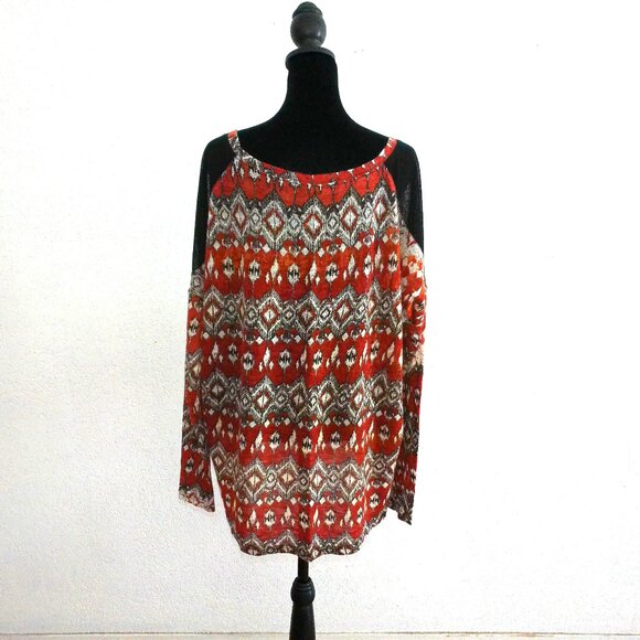 Very J., Red/white/black abstract long sleeve shirt - Picture 7 of 8